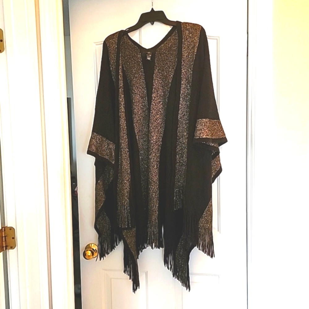 Elegant Black And Metallic Gold Poncho